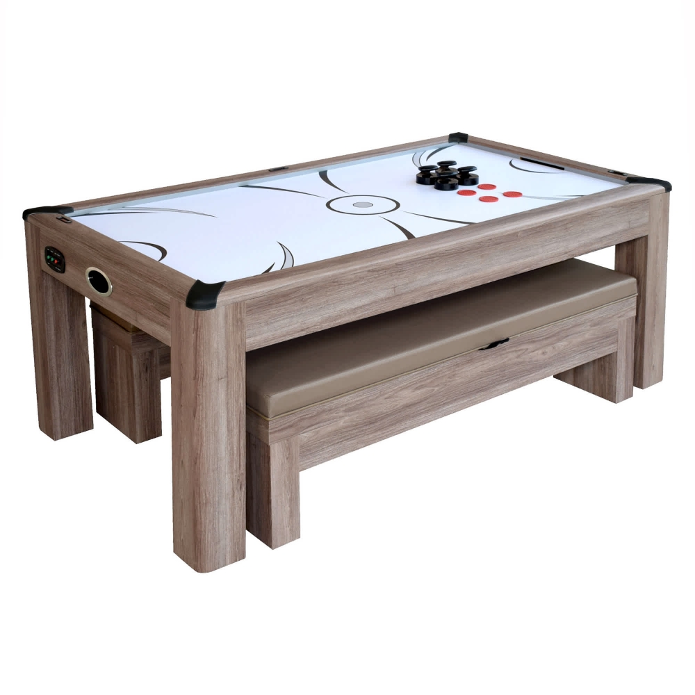 Driftwood 7-ft Air Hockey Table Combo Set w/Benches | Royal